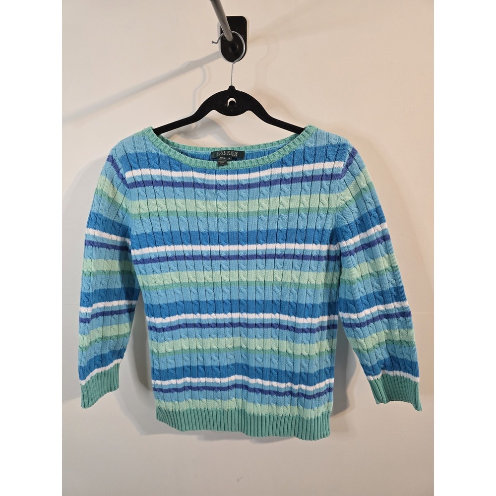 Lauren Ralph‎ Lauren Sweater Size Medium Boat Neck Cable Knit Preppy Nautical